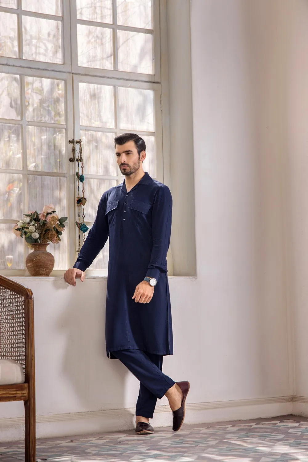 Navy Mens Kurta Trouser