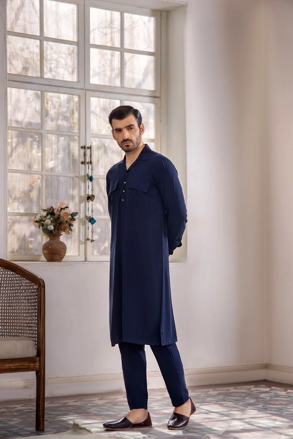Navy Mens Kurta Trouser