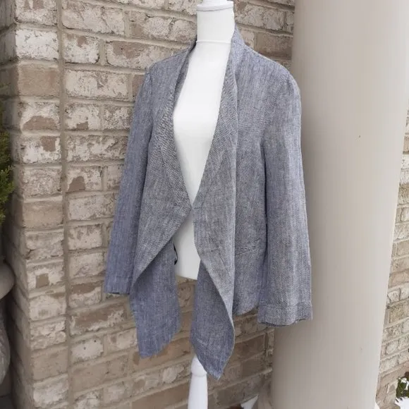 New Coldwater Creek Herringbone Waterfall Linen Jacket - Petite Medium PM