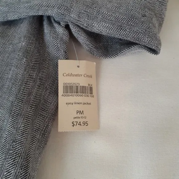 New Coldwater Creek Herringbone Waterfall Linen Jacket - Petite Medium PM