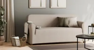 NEW IN BOX Retails $60 SmartFit Waterproof Stretch Sofa Slipcover with Textured Performance Fabric, 1-Piece Furniture Cover, Ivory Linen, Fabric slipcover