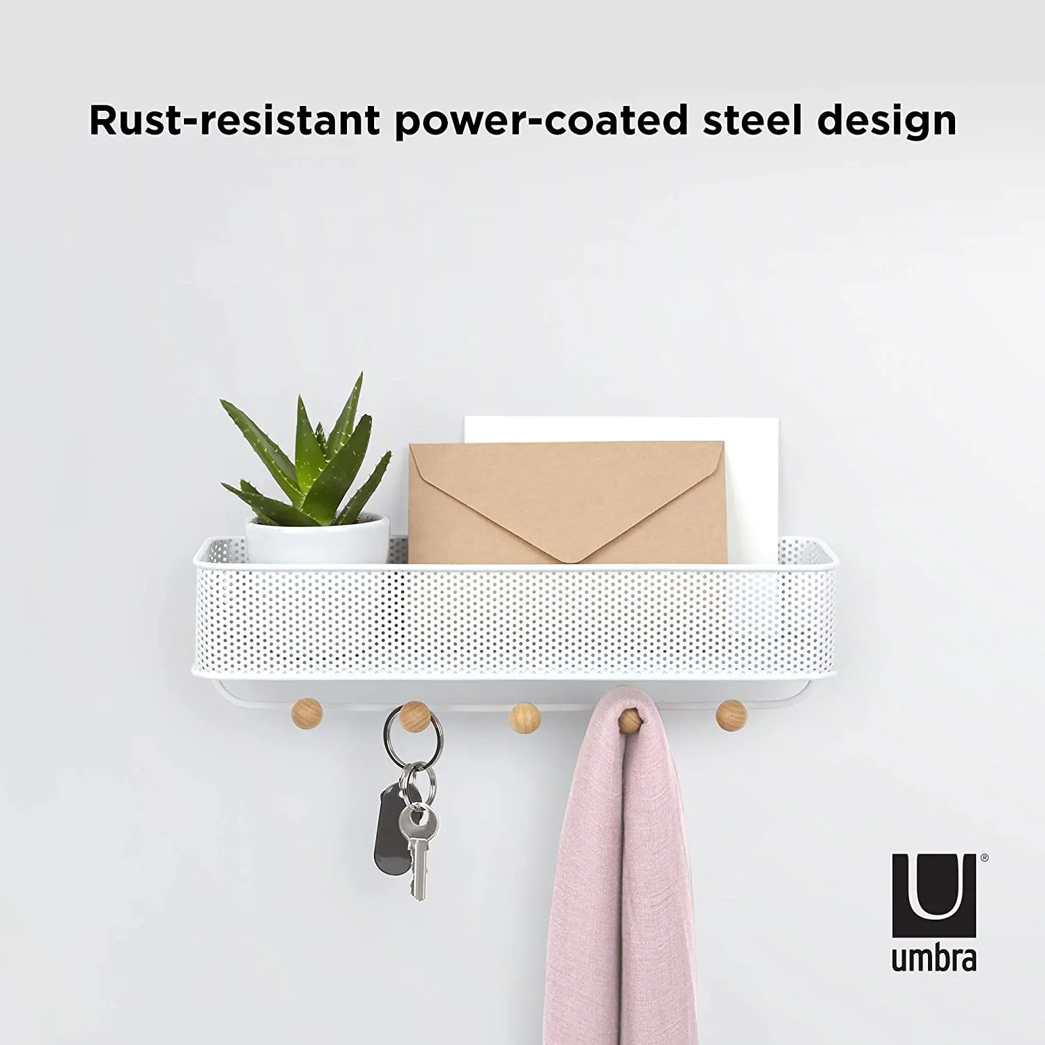 New in box! Umbra Estique Entry Organizer, White! Antique features a perforated metal bin to store mail - Also use it to store your wallet or cellphone.