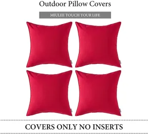 New MIULEE Pack of 4 Decorative Outdoor Waterproof Square PU Coating Throw Pillow Cover, 18x18 Inch Red