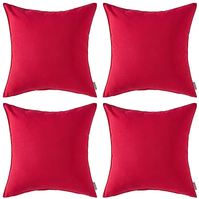 New MIULEE Pack of 4 Decorative Outdoor Waterproof Square PU Coating Throw Pillow Cover, 18x18 Inch Red