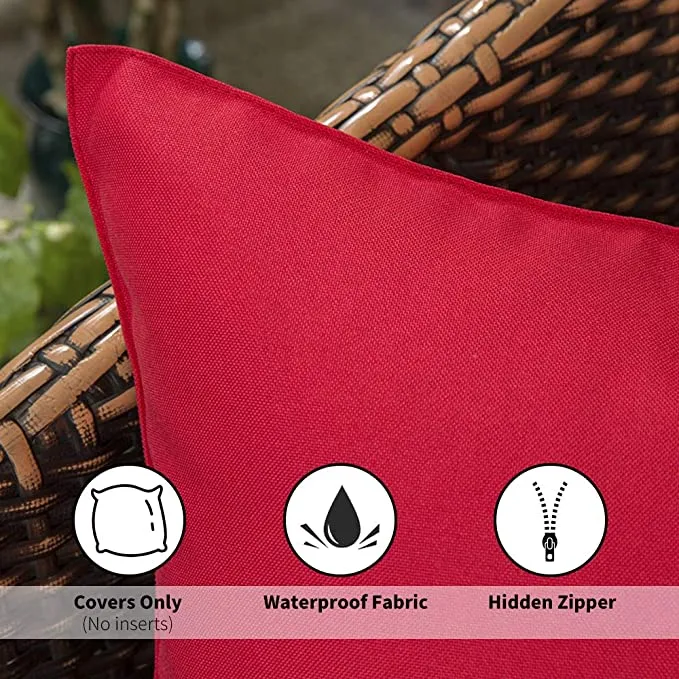 New MIULEE Pack of 4 Decorative Outdoor Waterproof Square PU Coating Throw Pillow Cover, 18x18 Inch Red