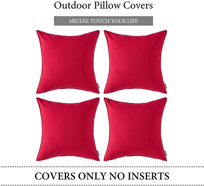 New MIULEE Pack of 4 Decorative Outdoor Waterproof Square PU Coating Throw Pillow Cover, 18x18 Inch Red