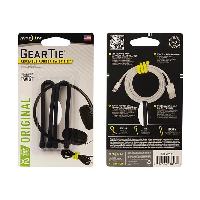 NITE IZE-GEAR TIE - RESUABLE RUBBER-6 INCH-2 PACK
