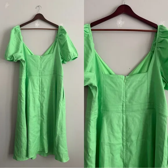 NWT J. Crew Puff Sleeve V-neck Midi Dress in Stretch Linen Blend
