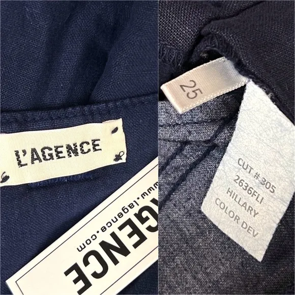 NWT LAGENCE Navy Blue Linen High Rise Paperbag Waist Tie Belt Pleated Shorts 25