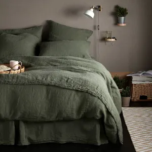 Olive Green Pure Linen Duvet Cover