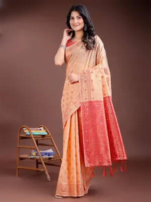 Orange Linen Cotton Saree