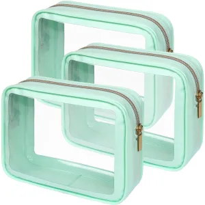 PACKISM TSA Approved Toiletry Bag - Amazing Color-Edged Clear Makeup Bag, 3 Pack in Spacious Space, Reusable Clear Toiletry Bags with Great Value, Green