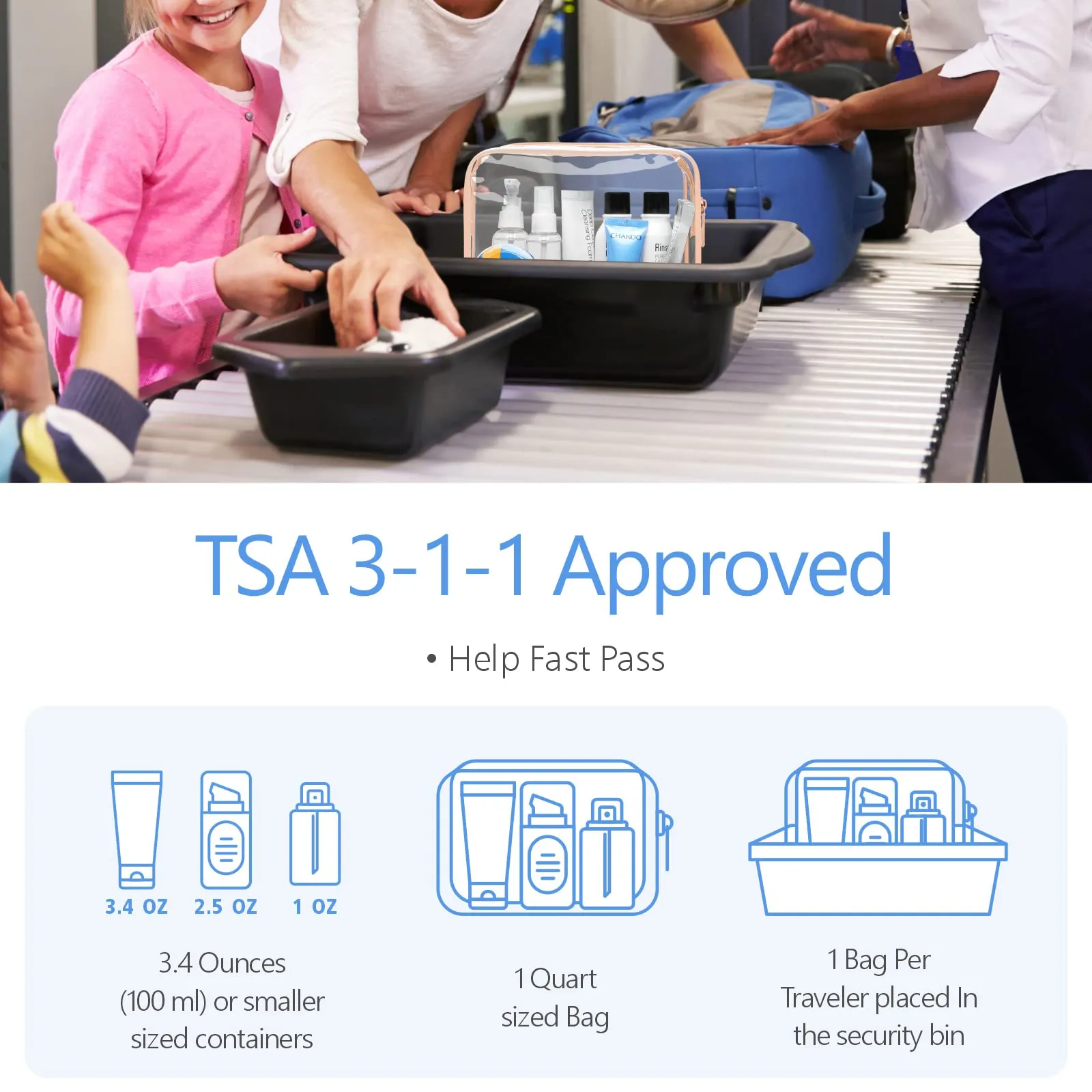 PACKISM TSA Approved Toiletry Bag - Clear Makeup Bags in 2 Size, Durable with Supporting Frame, Perfect for Travel Essentials, Carry-on Airport Airline Compliant Bag, Rose Pink