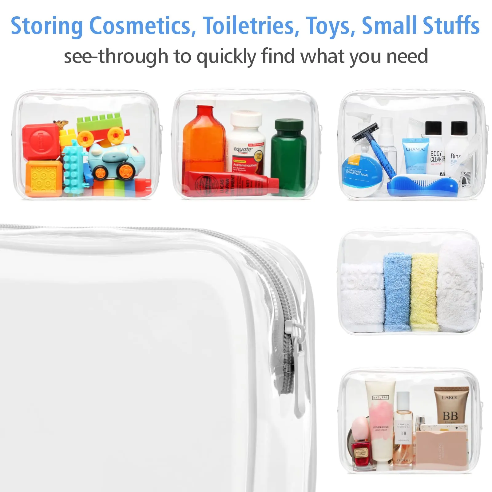 PACKISM TSA Approved Toiletry Bag - Clear Makeup Bags in 2 Size, Durable with Supporting Frame, Perfect for Travel Essentials, Carry-on Airport Airline Compliant Bag, White