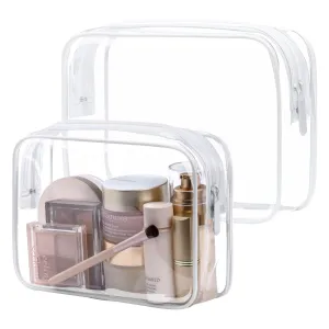 PACKISM TSA Approved Toiletry Bag - Clear Makeup Bags in 2 Size, Durable with Supporting Frame, Perfect for Travel Essentials, Carry-on Airport Airline Compliant Bag, White