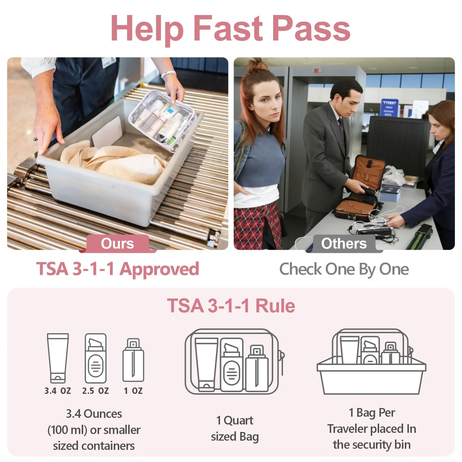 PACKISM TSA Approved Toiletry Bag - Clear Makeup Bags in 2 Size, Durable with Supporting Frame, Perfect for Travel Essentials, Carry-on Airport Airline Compliant Bag, White