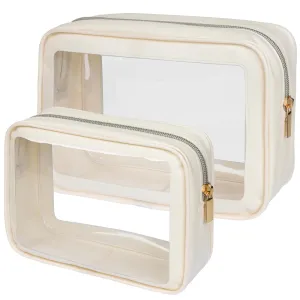 PACKISM TSA Approved Toiletry Bag - Upgrade Color-Edged Clear Makeup Bag, Unique Appearance, 2 Pack Clear Travel Bags Hold Lots of Items Also Great for Organizing Car Console, Beige (2 Sizes)