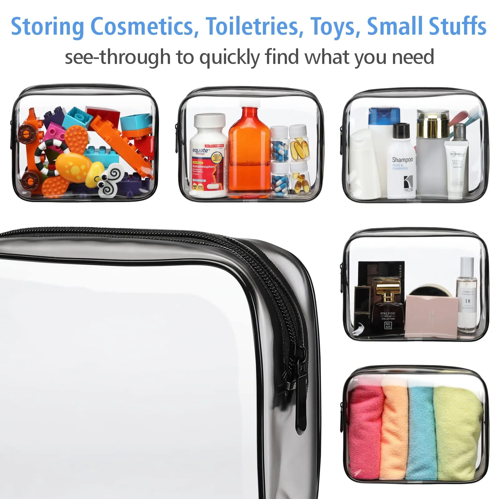 PACKISM TSA Approved Toiletry Bags - 2 Pack Clear Toiletry Bags Clear Travels Bags for toiletries, Clear Cosmetic Bags with Zipper Carry on Toiletry Bag Airport Airline Compliant Bag, Black