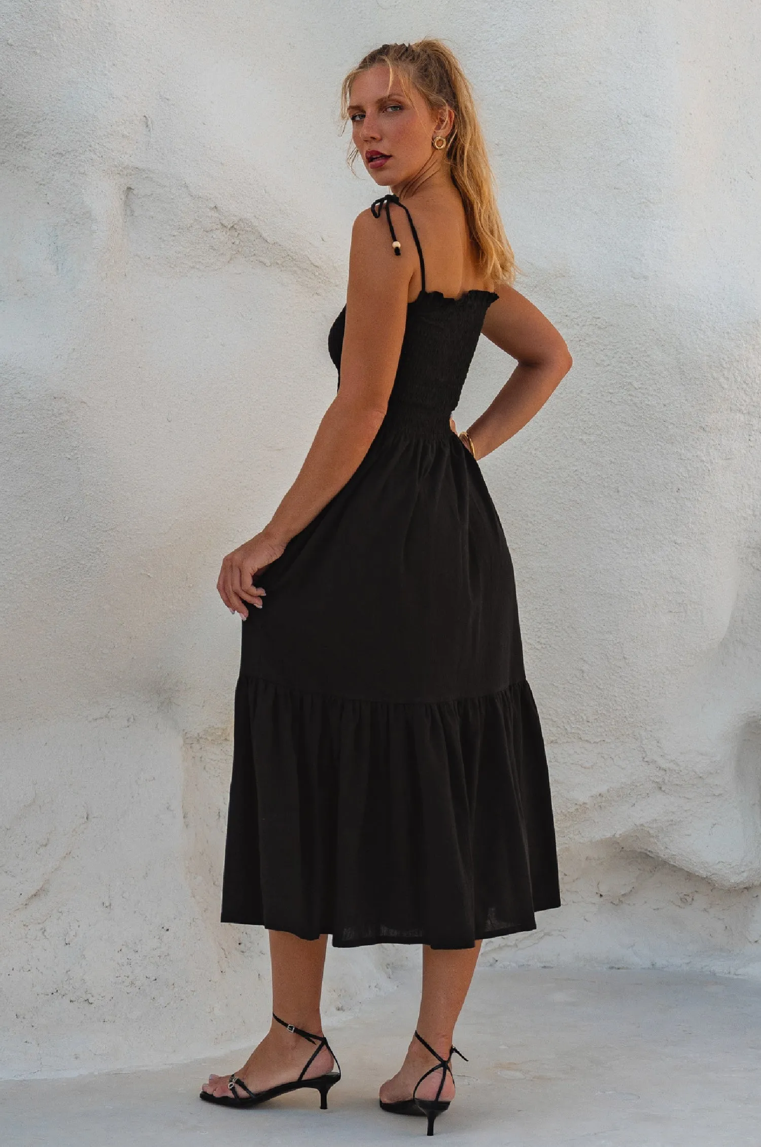 Paradiso Linen Midi Dress – Lightweight Crinkle Linen