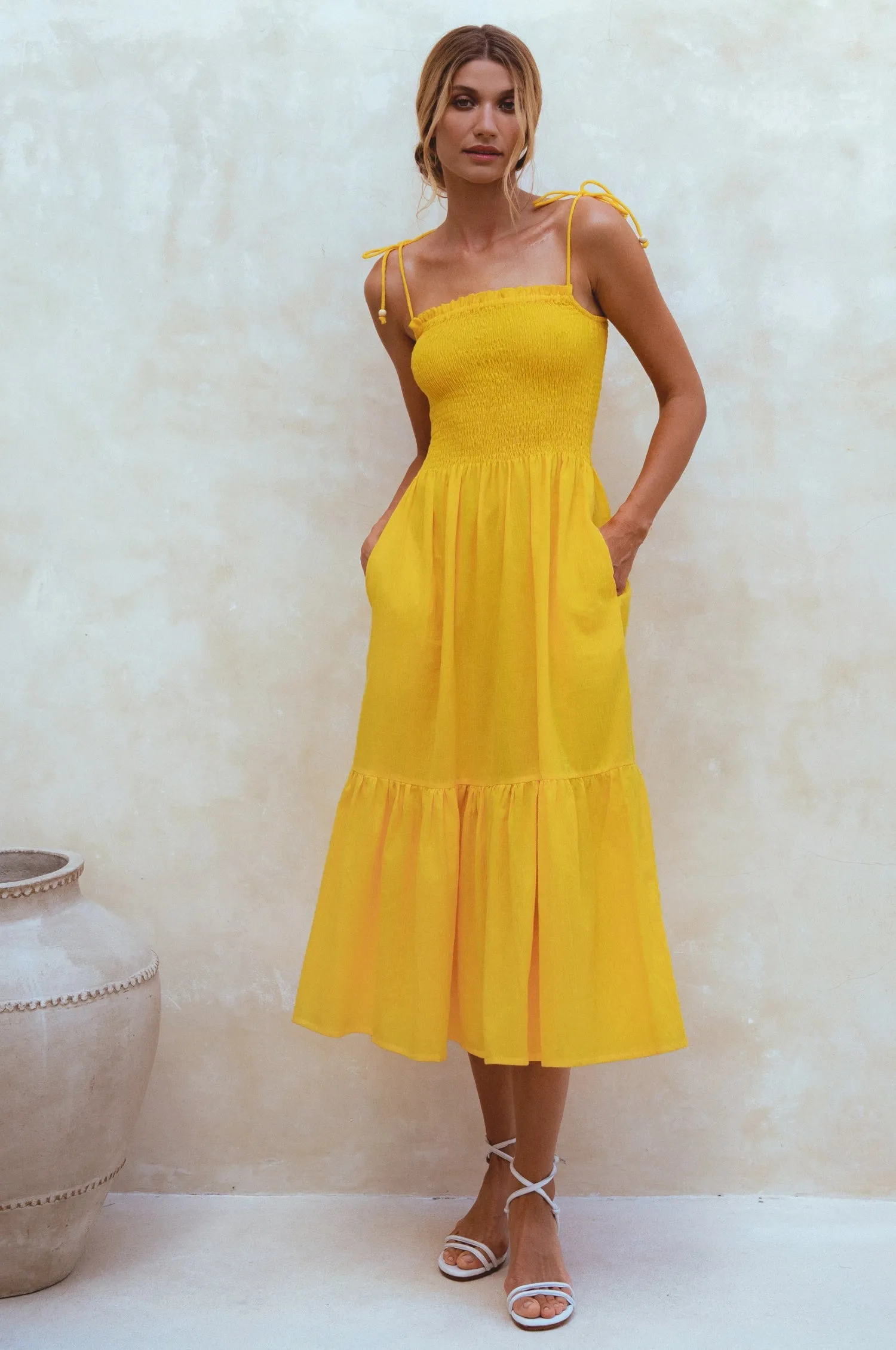 Paradiso Linen Midi Dress – Lightweight Crinkle Linen