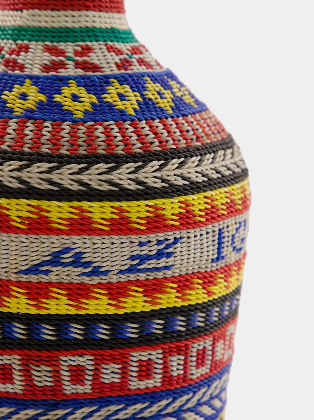 Patterned Woven Glass Flask with Handle