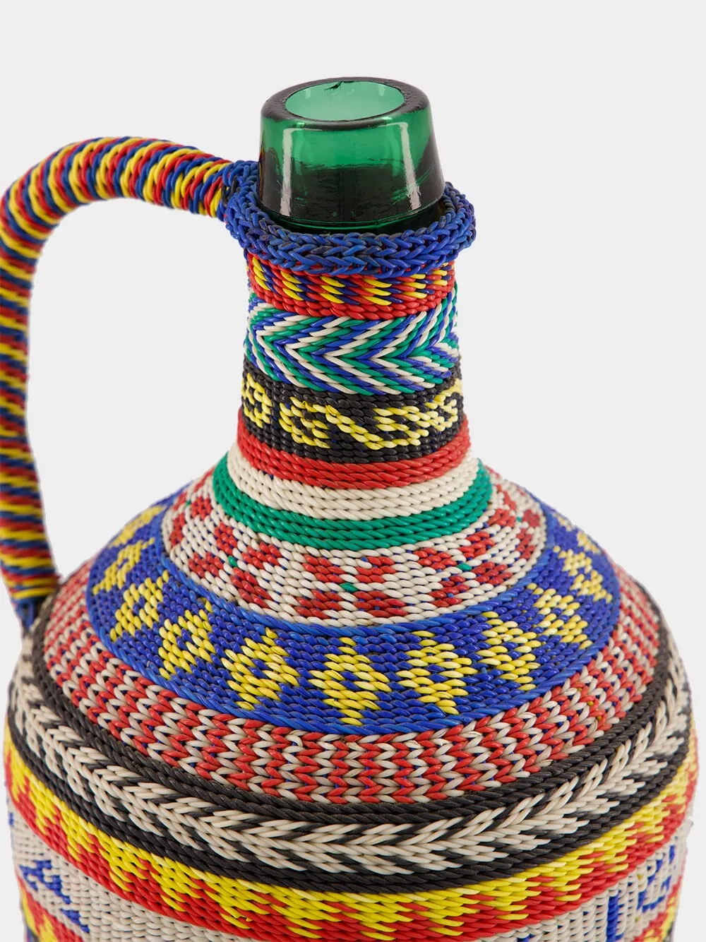 Patterned Woven Glass Flask with Handle