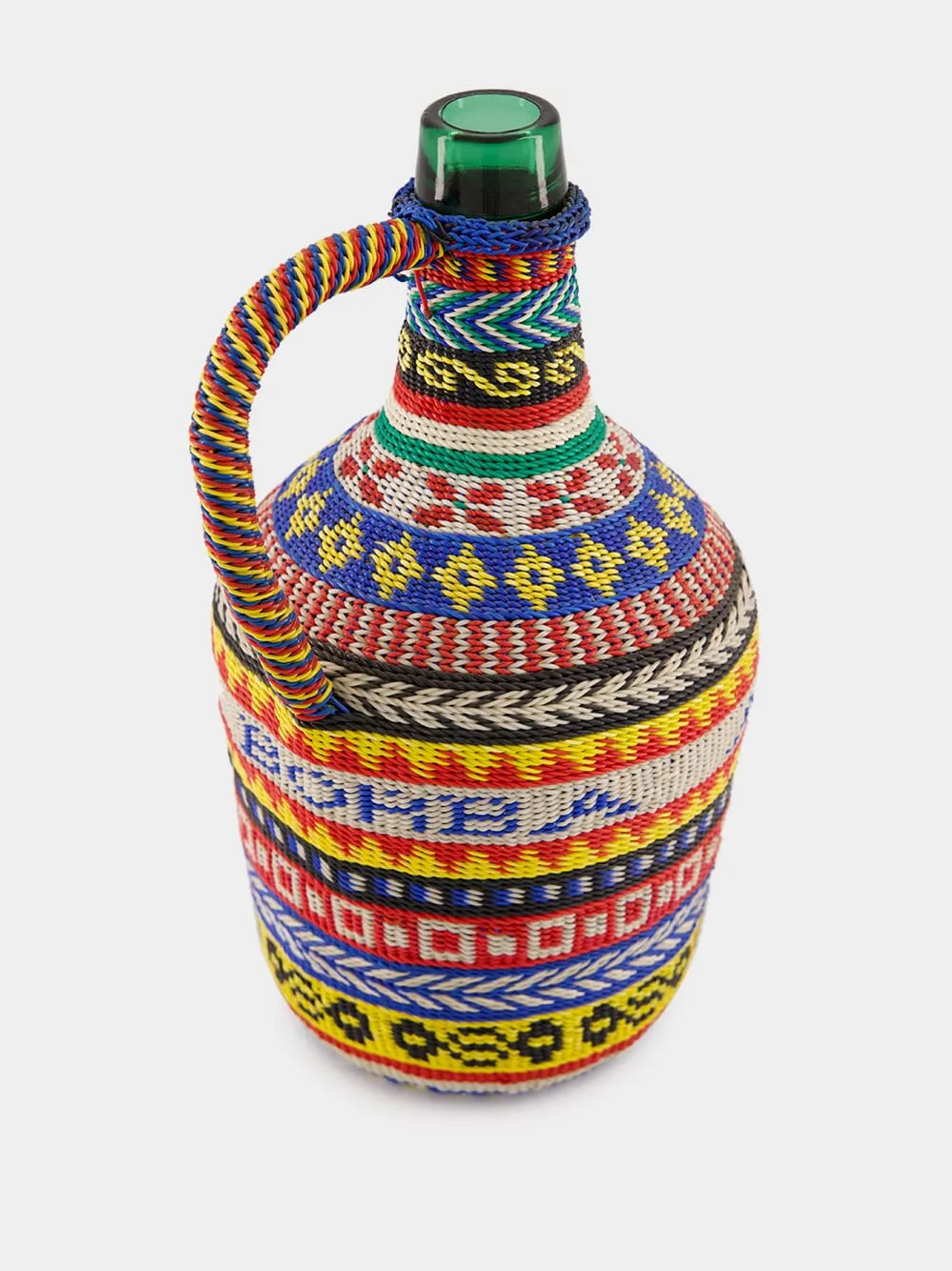 Patterned Woven Glass Flask with Handle