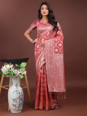 Peach Linen Cotton Saree