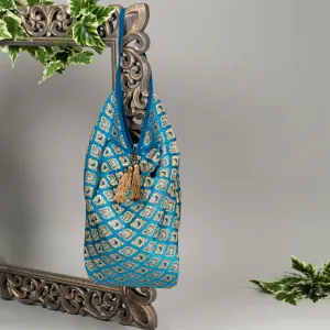 Peacock Feather Blue | Banaras Jhola
