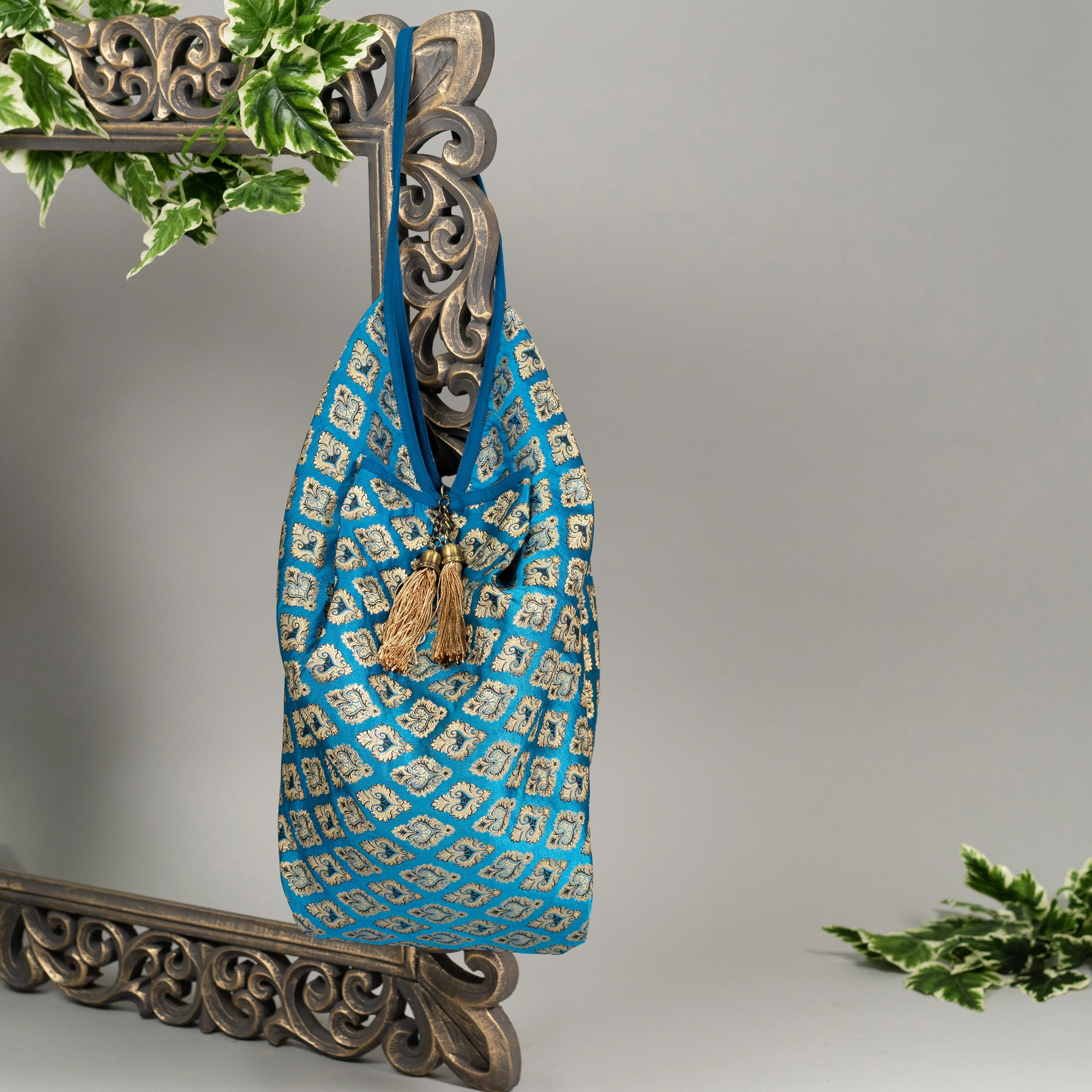 Peacock Feather Blue | Banaras Jhola