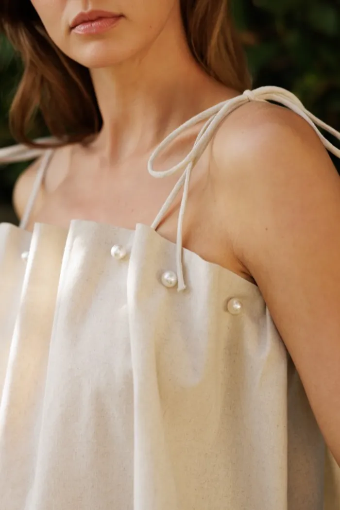 Pearl Detail Linen Top