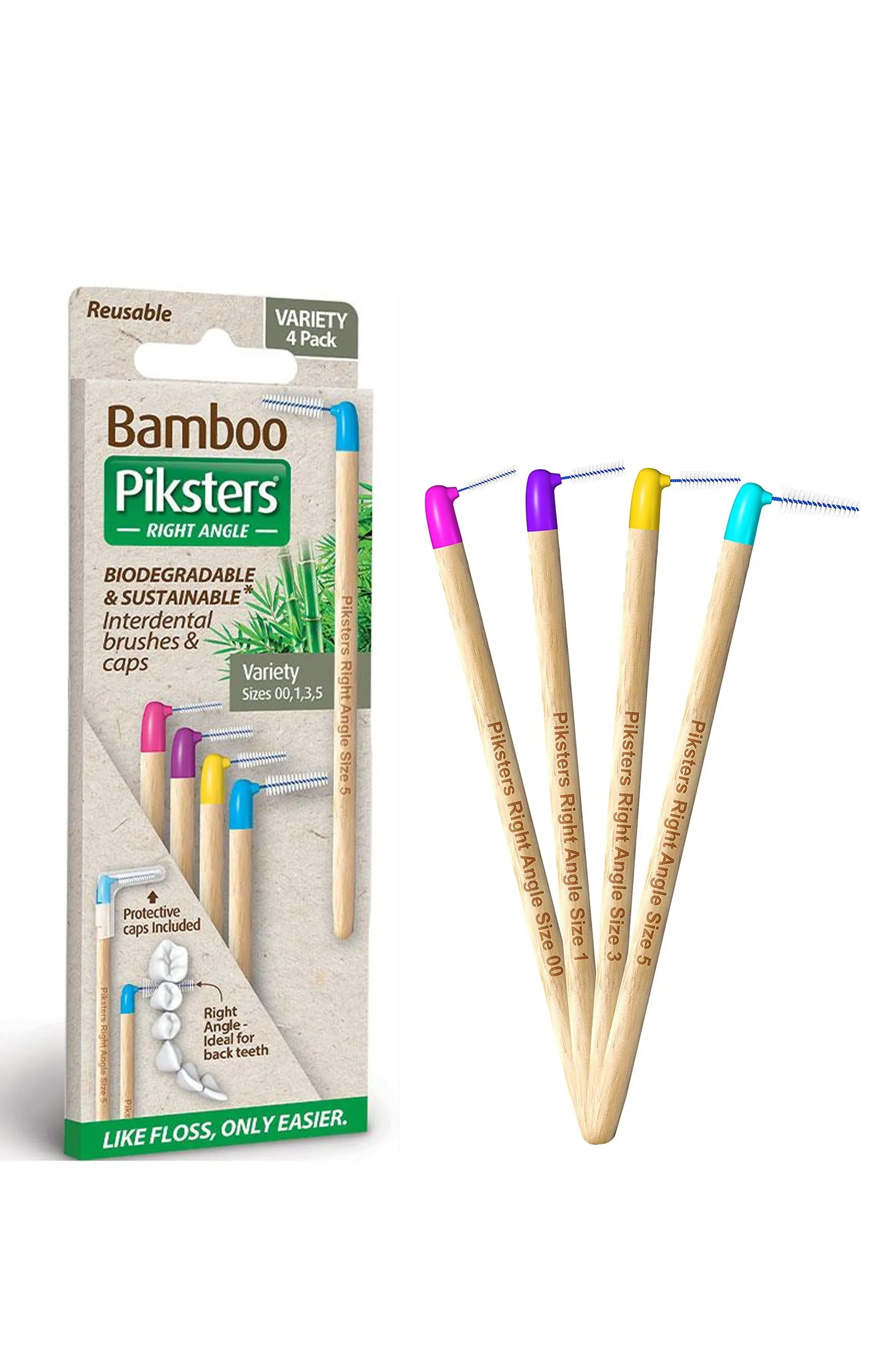 PIKSTERS Bamboo interdental Brush Right Angle Variety 4 Pack