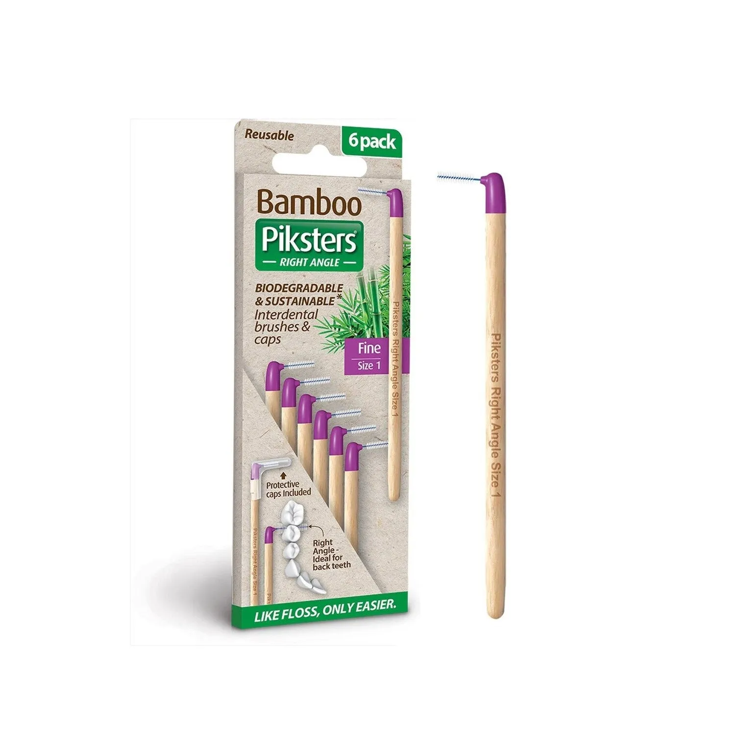 Piksters Bamboo Purple Right Angle Size 1 6pk