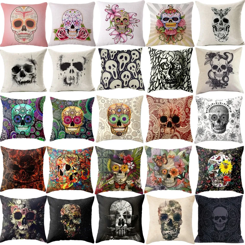 Pillowcase Skull Cushion Cover Cotton