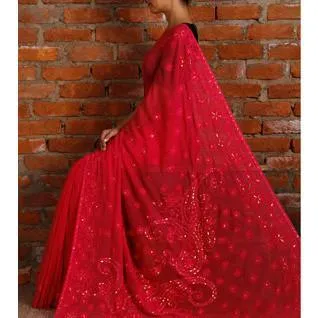 Pink Georgette Saree with Chikankari (100000029924)
