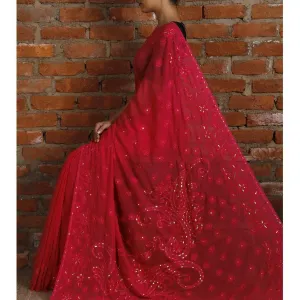 Pink Georgette Saree with Chikankari (100000029924)