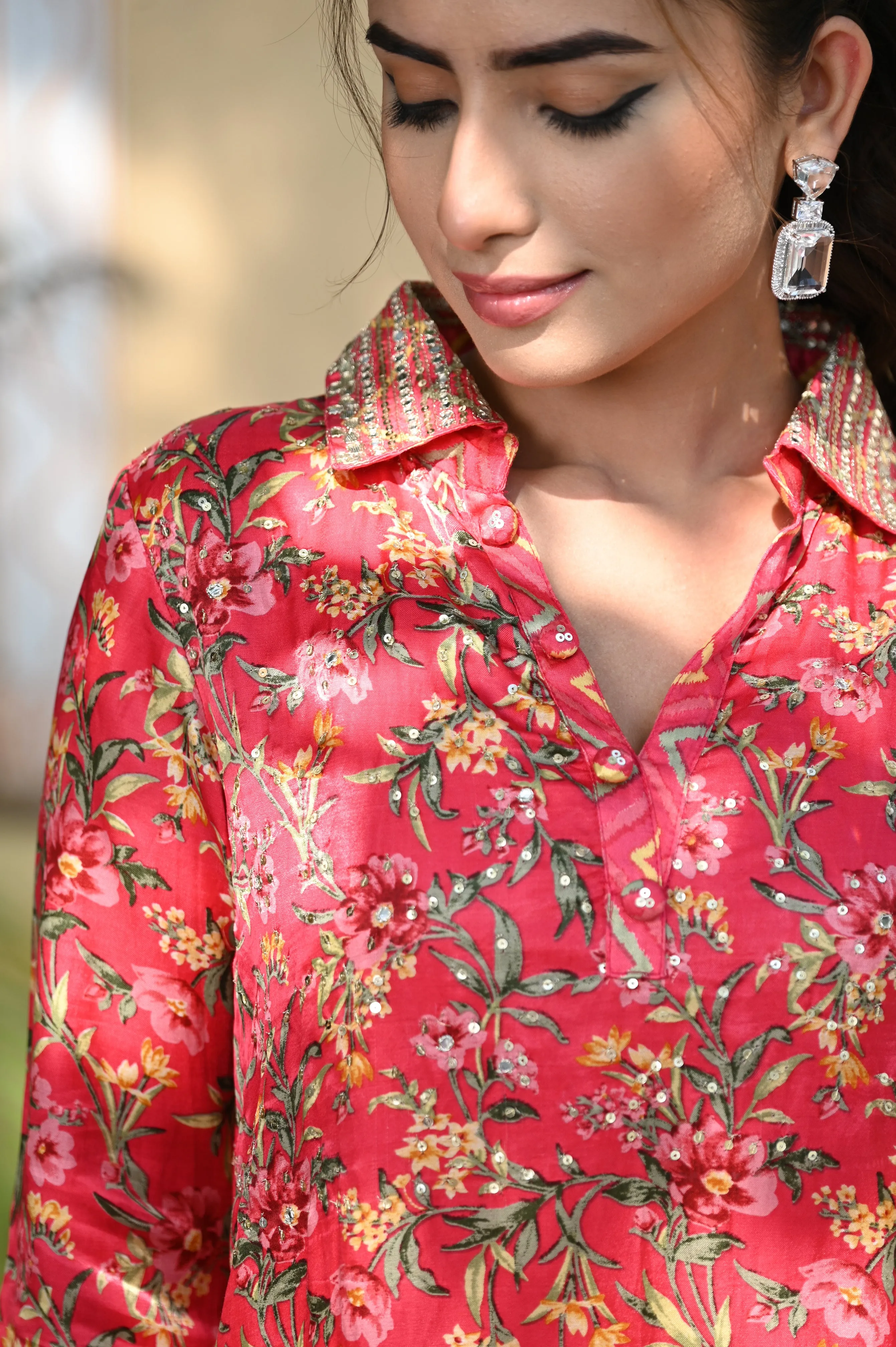 Pink Gul Gajji Silk Kurta Set with Gota Patti & Sequins Work