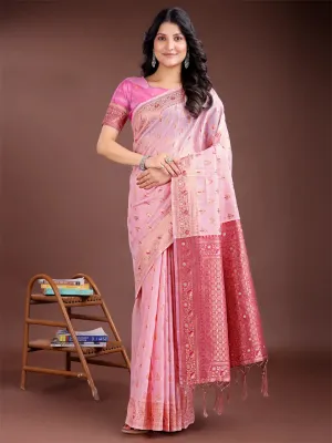 Pink Linen Cotton Saree