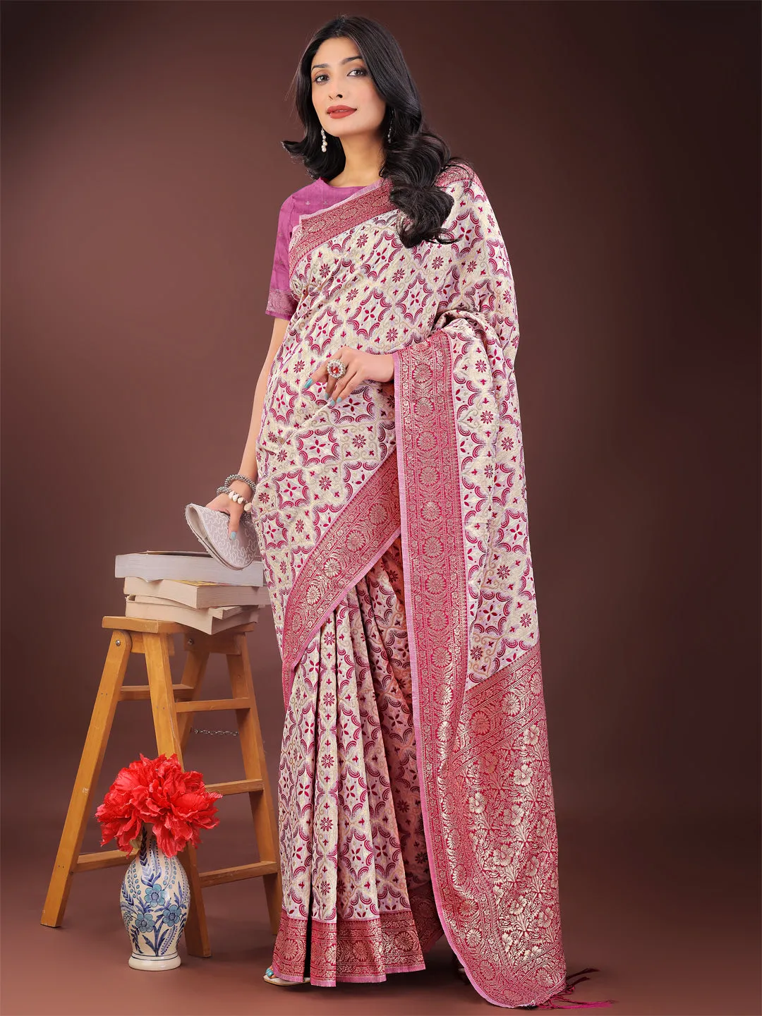 Pink Linen Cotton Saree