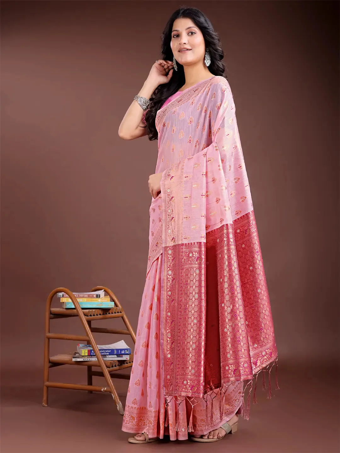 Pink Linen Cotton Saree