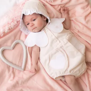 Pink Linen Frill Heart Romper With Bonnet