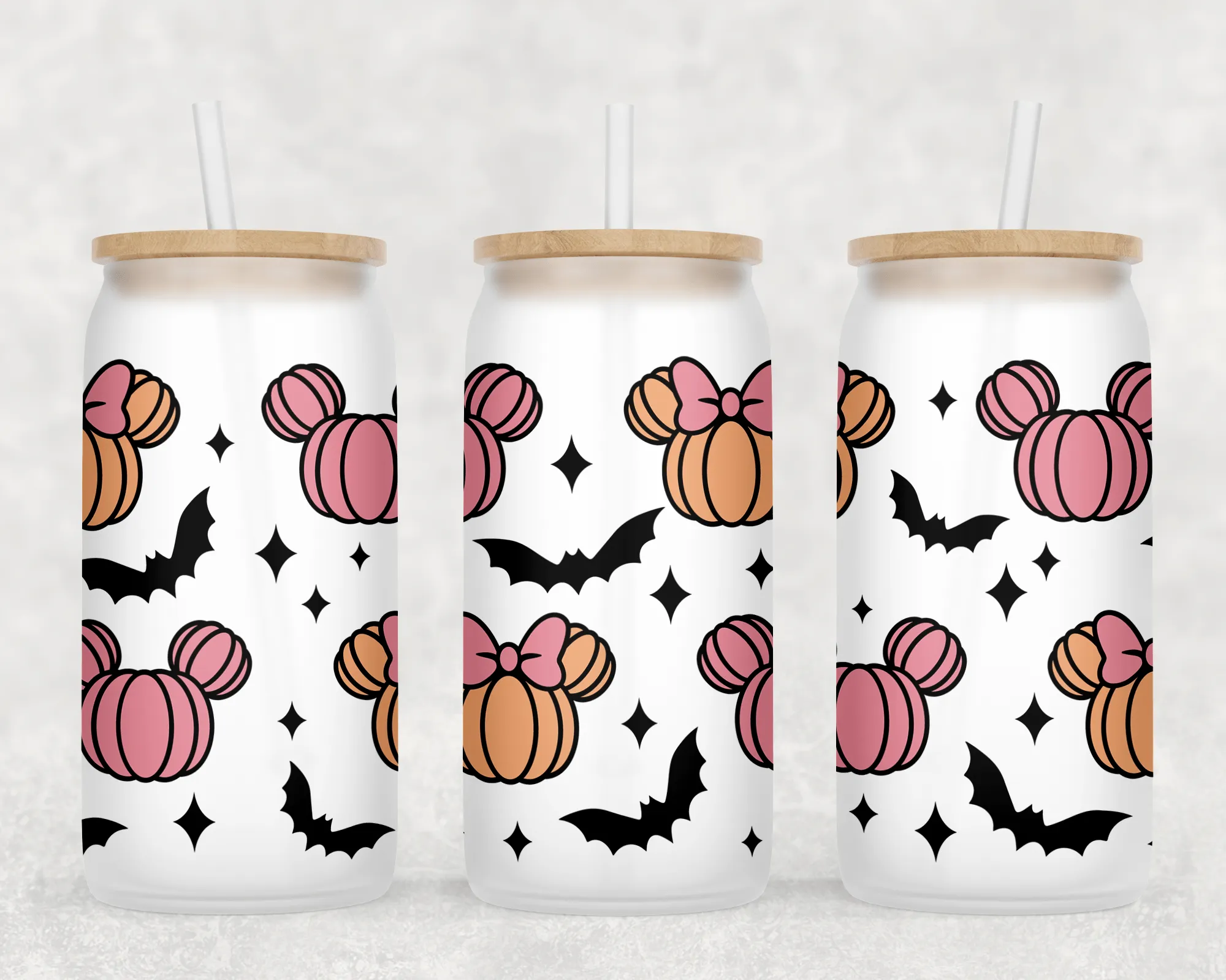 Pink Pumpkins Frosted Can Glass with Lid   Straw