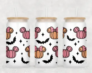 Pink Pumpkins Frosted Can Glass with Lid   Straw