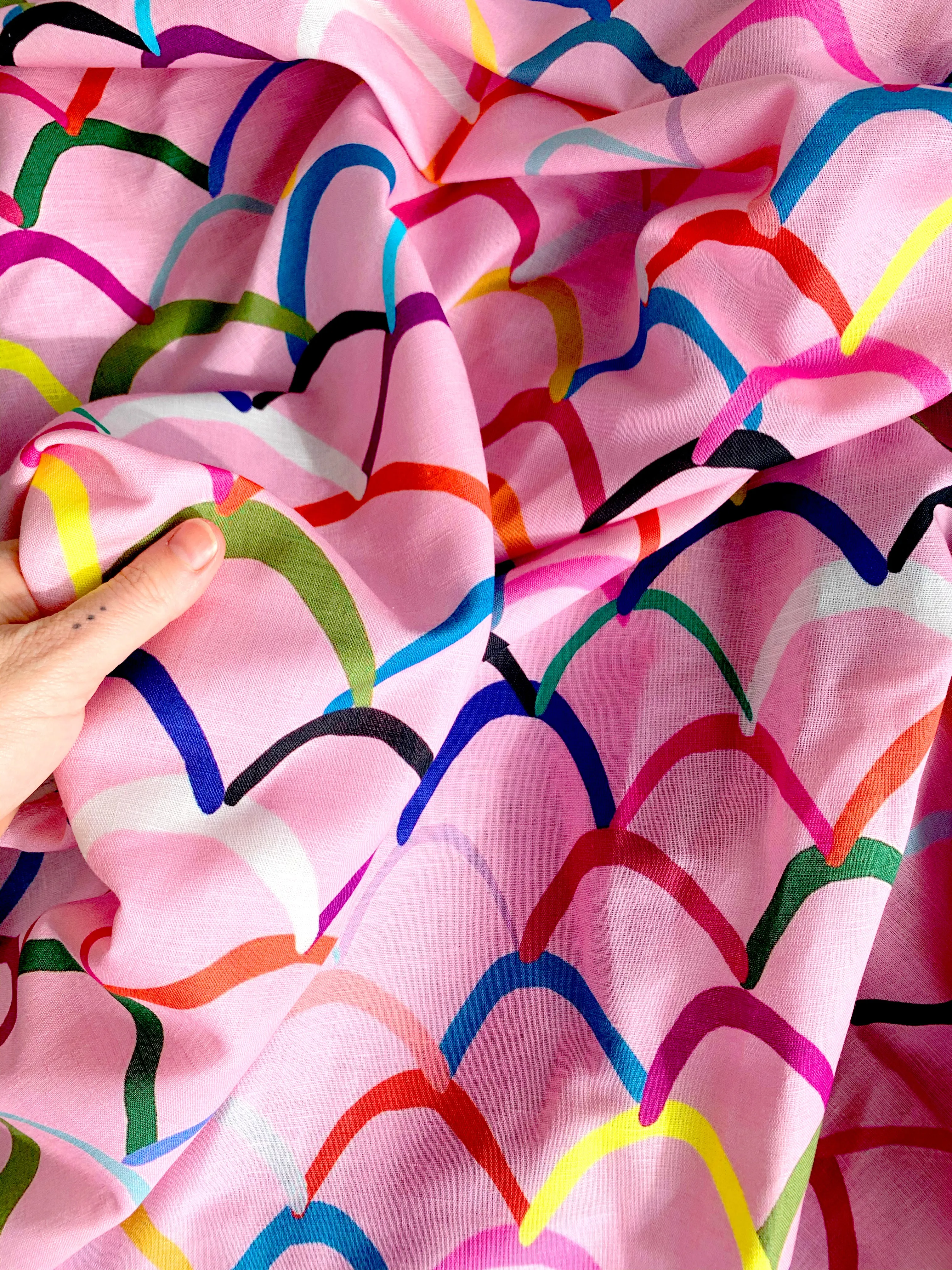 Pink Waves cotton linen per metre