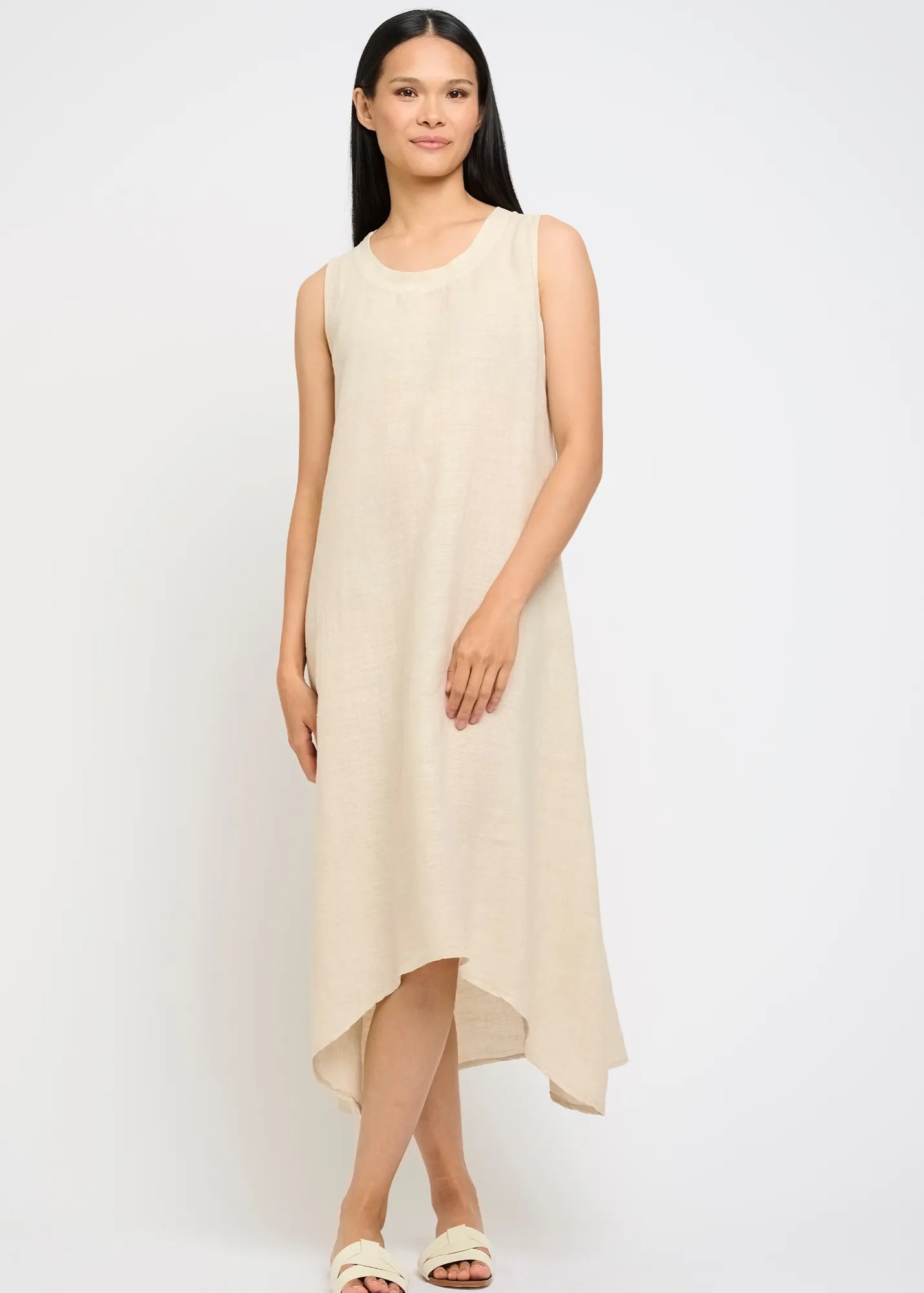 Pistache Linen Maxi Dress with Cotton Trim