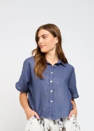 Pistache Short Sleeve Linen Blouse