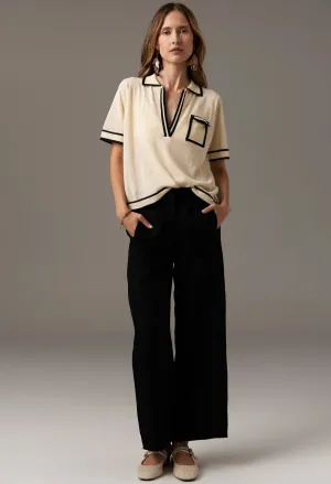 Pol Clothing - Sela Knit Polo - Ivory Black
