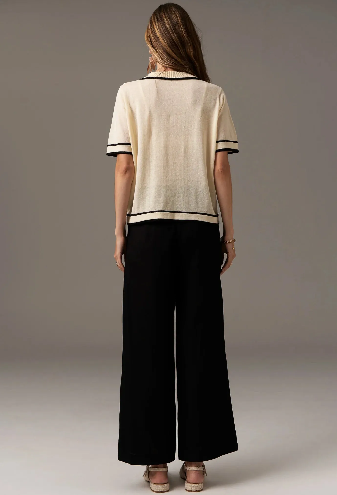 Pol Clothing - Sela Knit Polo - Ivory Black