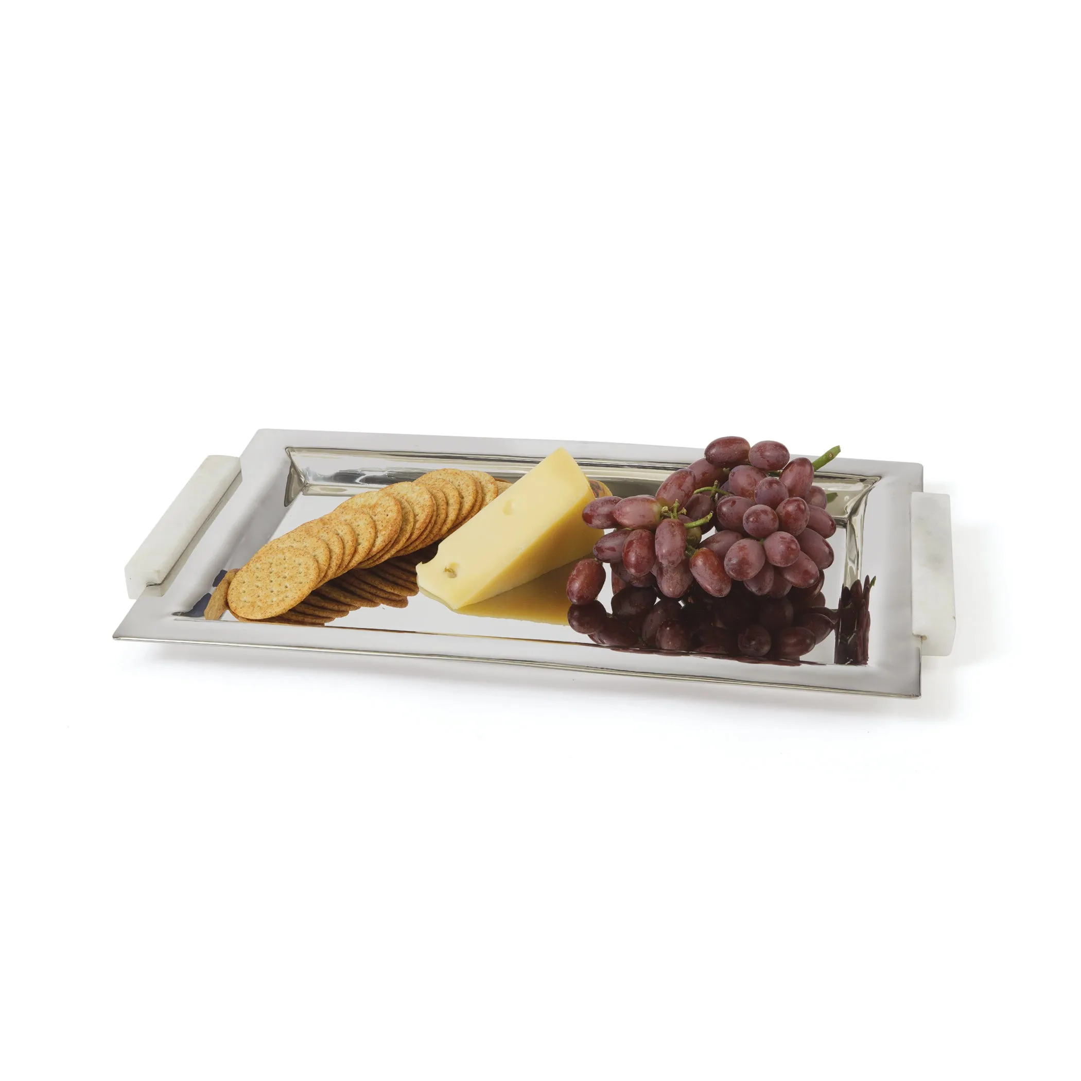 Polished Nickel & Stone Handled Serving Tray