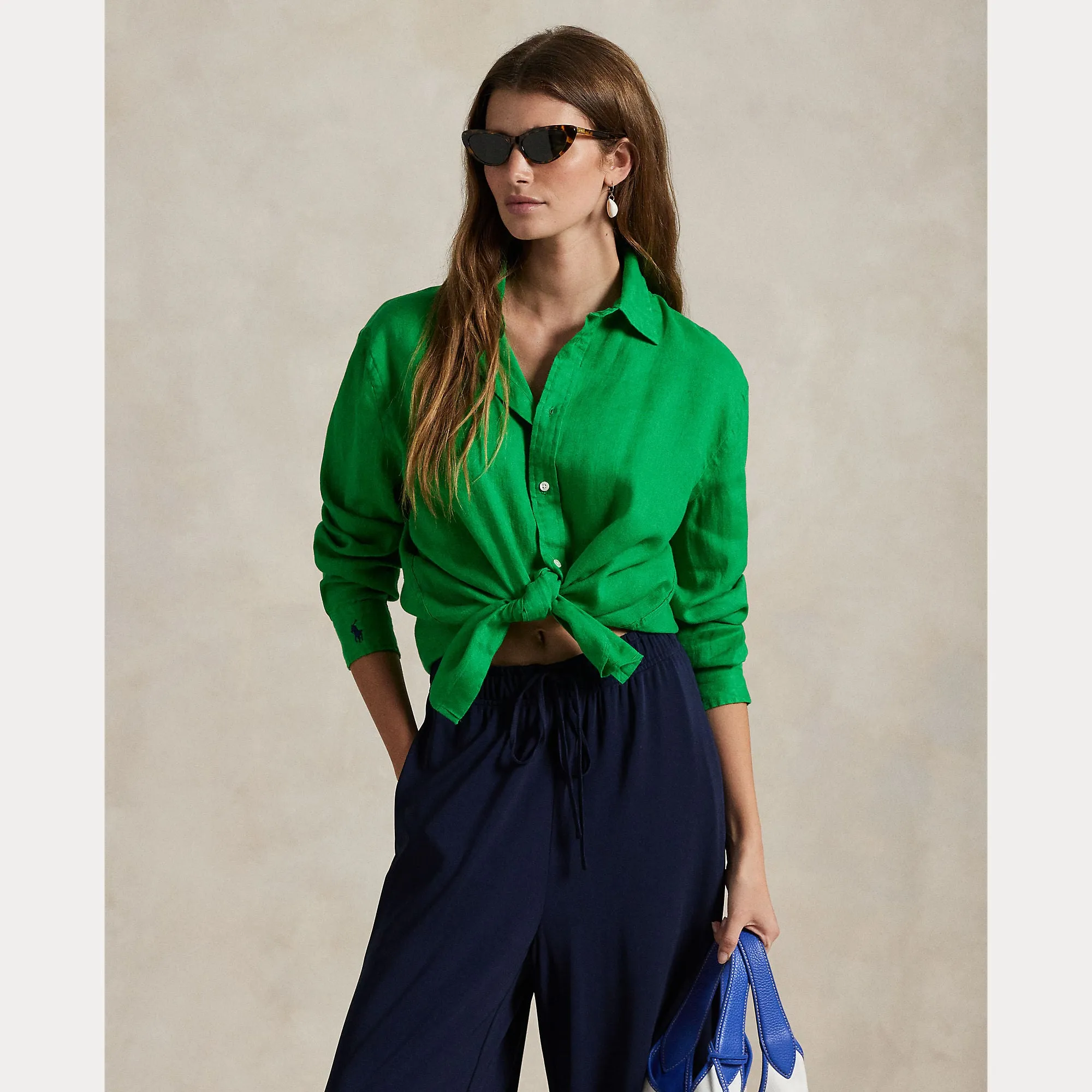 Polo Ralph Lauren - Linen -Long Sleeve -Button front shirt,  Bright Clover